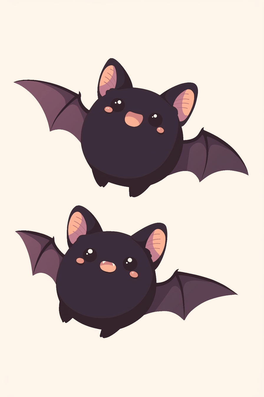 cute halloween drawings for kids featuring two adorable bat characters in a playful pose